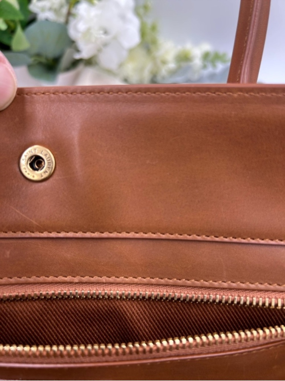 Women’s Saint Laurent RIVE GAUCHE tote bag natural sand, RAFFIAN brick leather - Picture 4 of 15